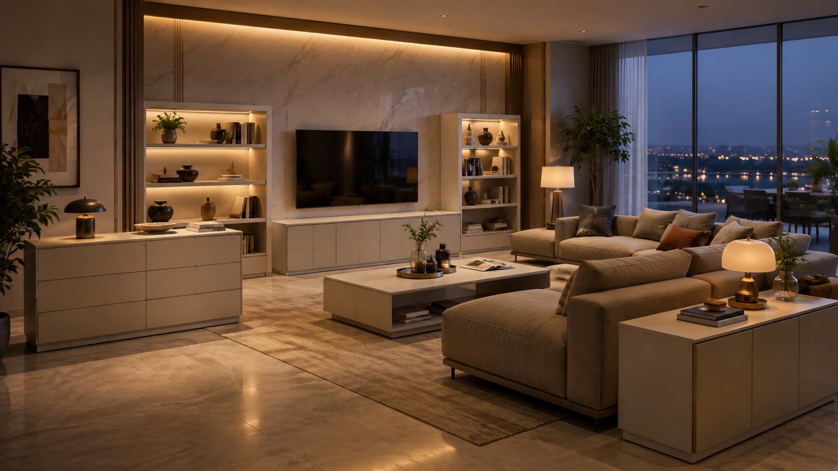 Living lixurieux, dont les meubles et la déco ont été fournis par Salman Mobilier et Décoration